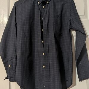 Chaps Boy's Navy Checkered Button Down Shirt